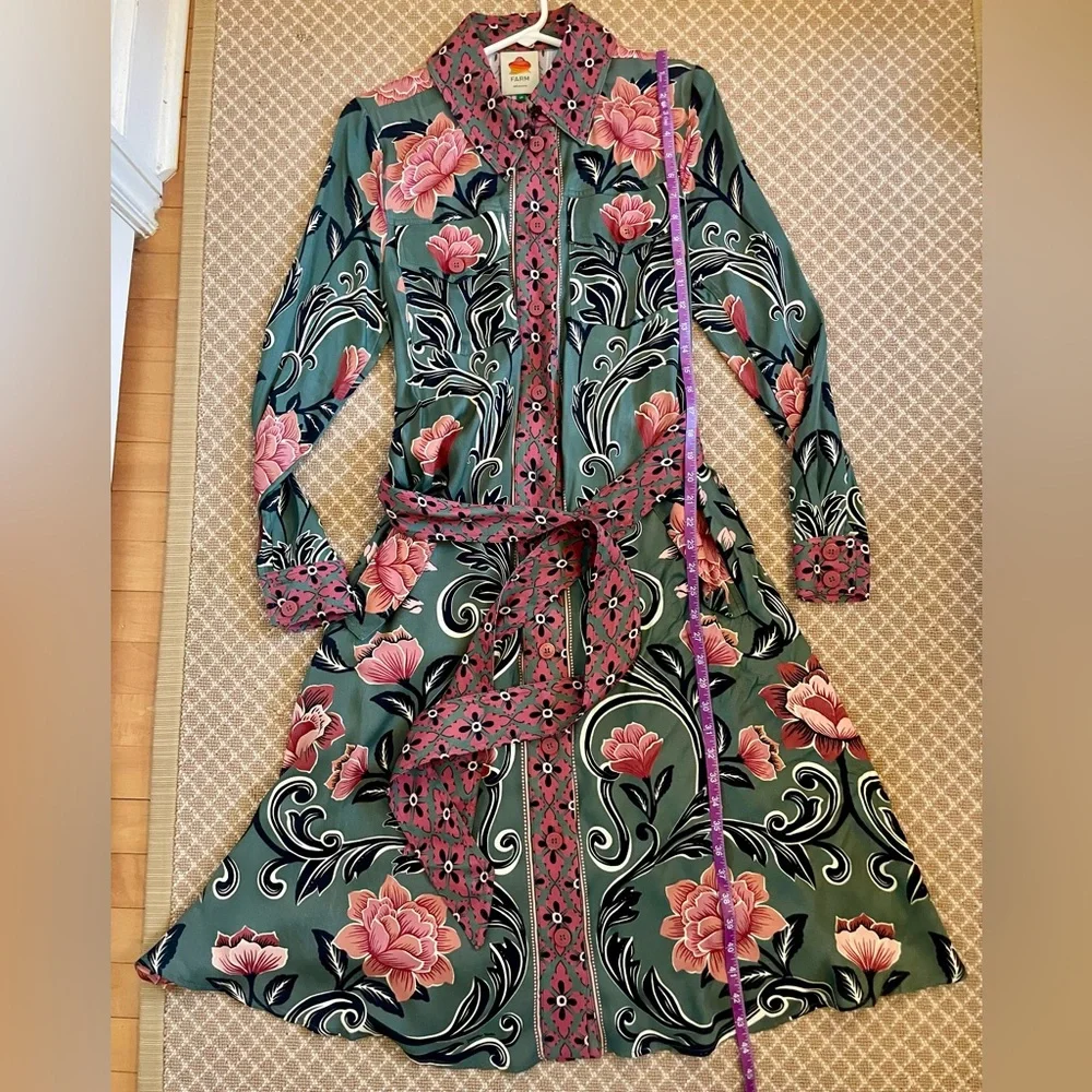 Farm Rio Arabesque Floral Green Midi Dress XS NWOT - Picture 8 of 10